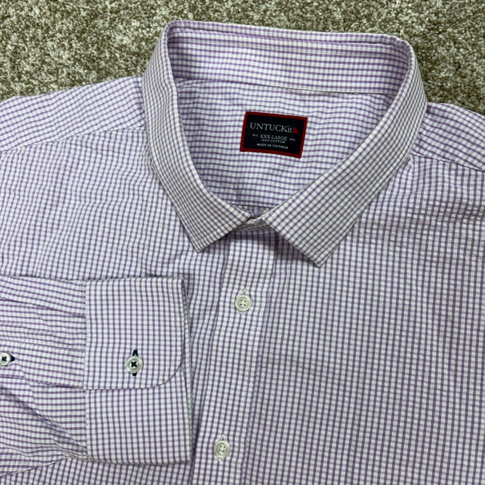 UNTUCKit Button Down Shirt Mens 3XL Purple Gingham Check Long Sleeve Cotton